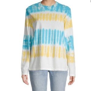 Re/Done Long Sleeve Blue Yellow Tie Dye Crewneck Shirt Size Small